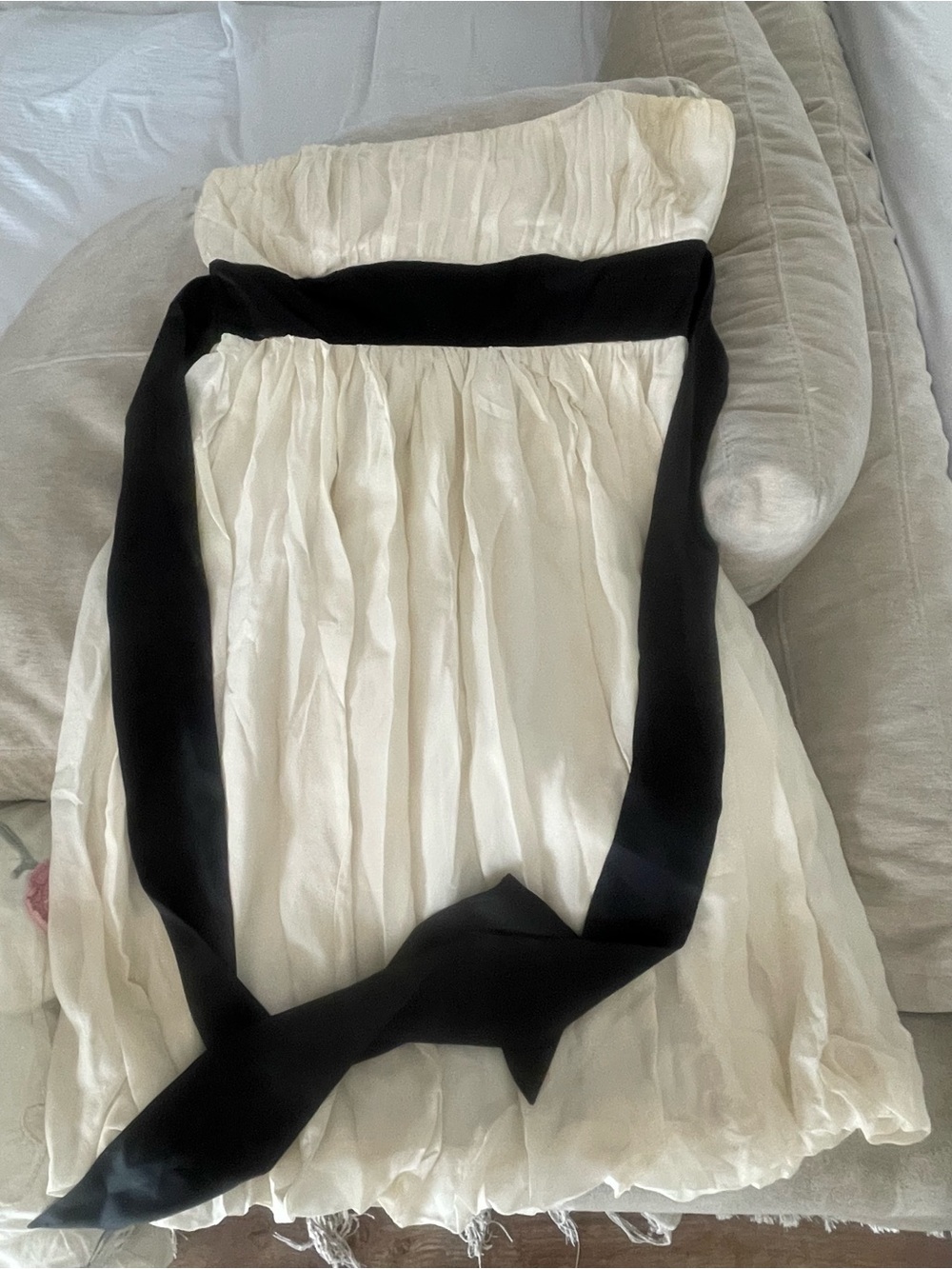J. Crew Strapless Cream Dress with Black Sash